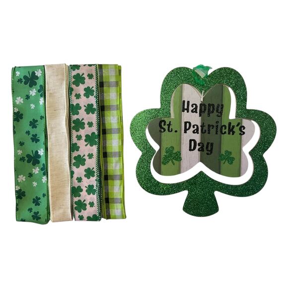 Saint Patrick’s Day Shamrock Sign Ribbon Bundle Set, DIY Wreath Making Kit - Picture 4 of 4